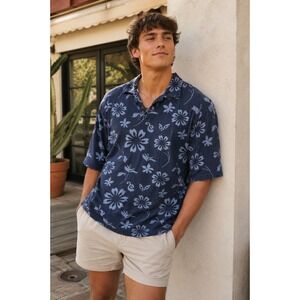Crossings Mens 100% cotton Blue Hawaiian Polo Shirt, L
